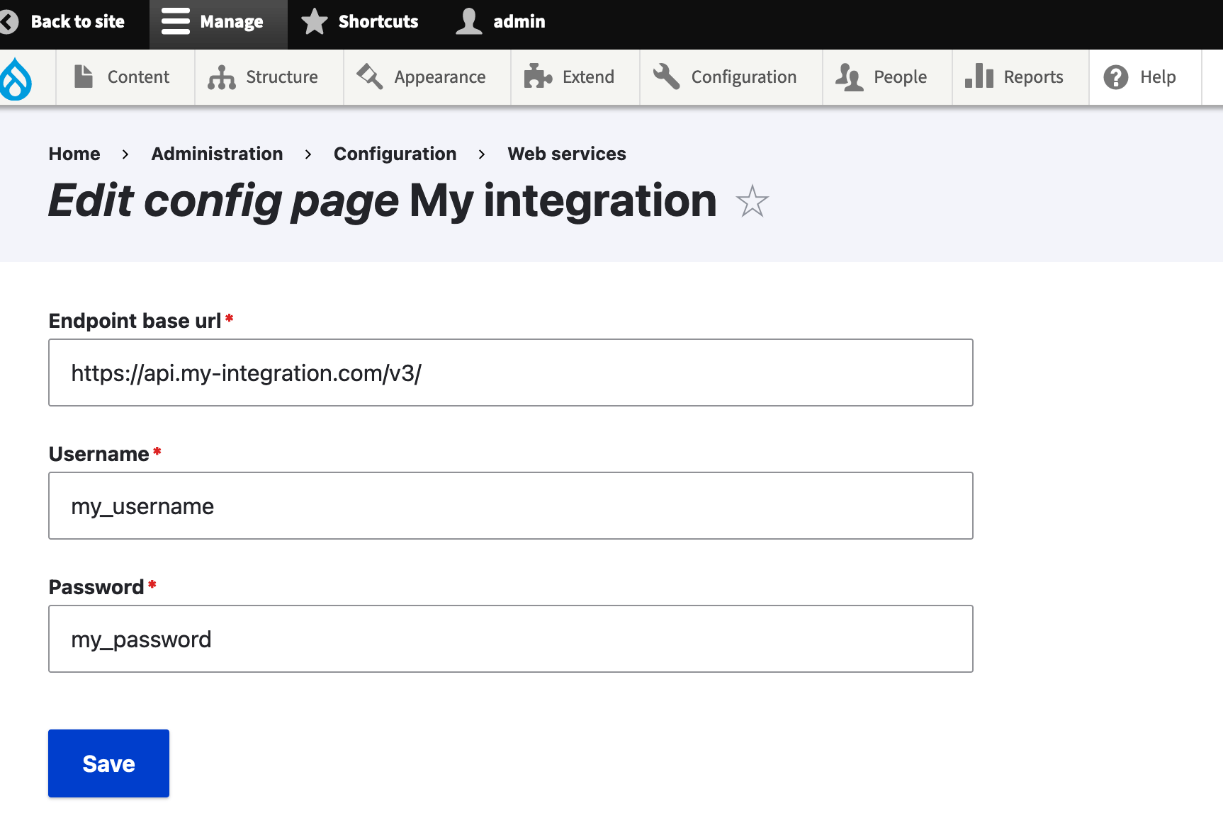 Edit Config Page form