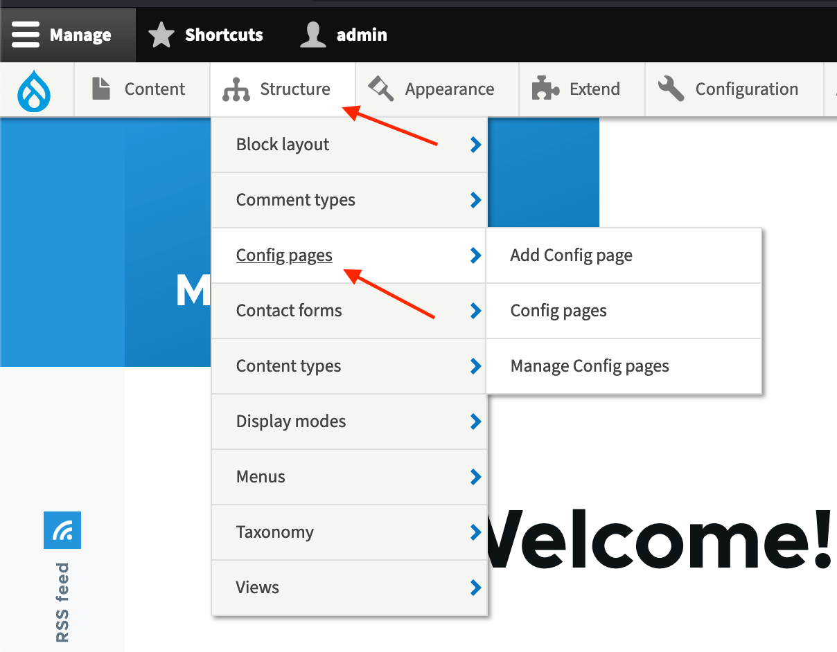 Drupal Structure menu - Config Pages