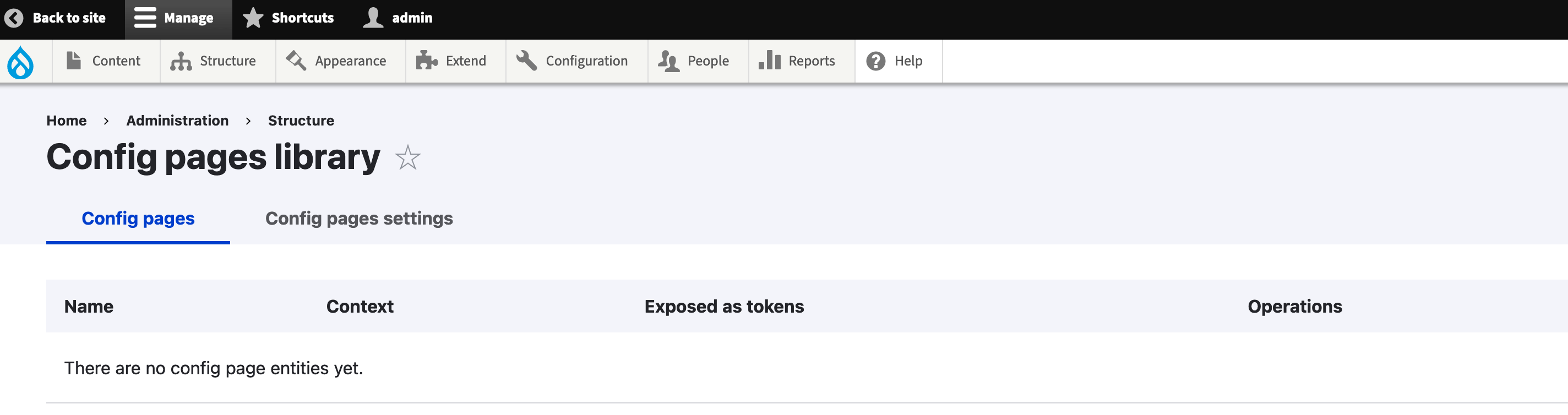 Drupal Config Pages module - screen shot