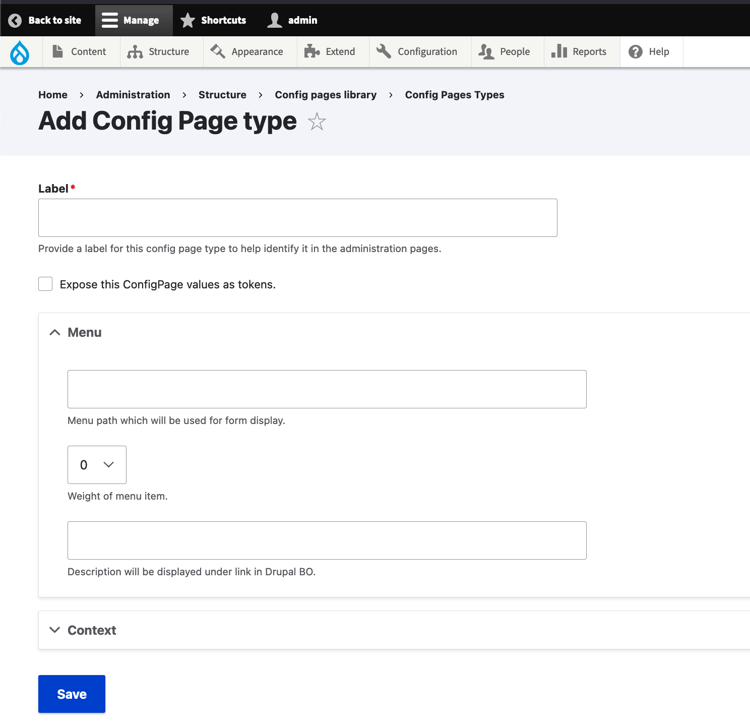 Config Page Drupal Module - adding new config page form