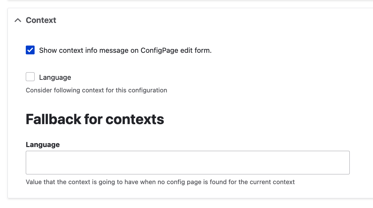Context panel for Drupal Config Pages module