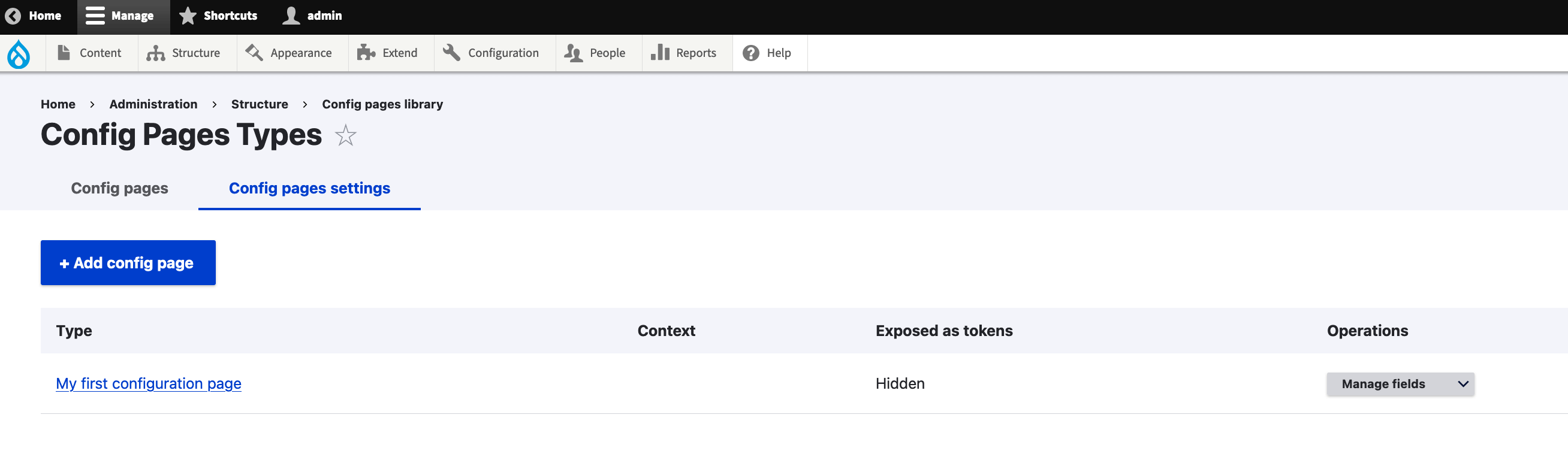 Drupal Config Pages module - config pages settings