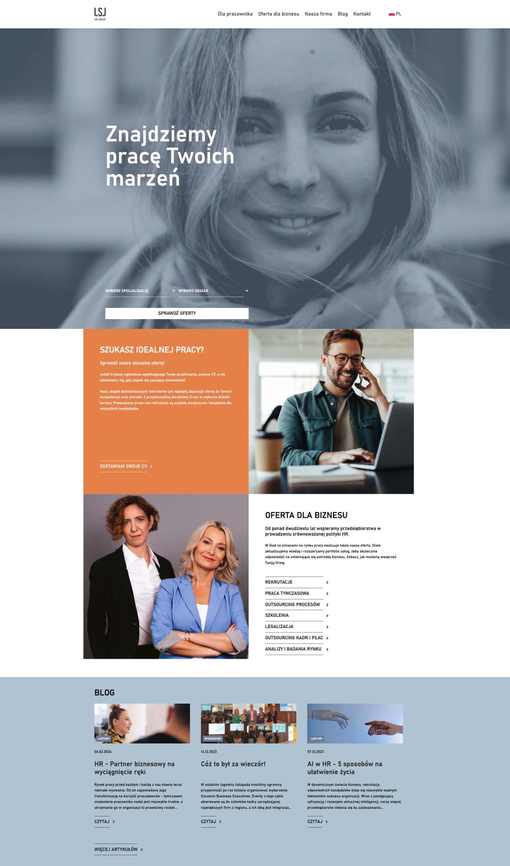 Screenshot of LSH HR Group website's homepage